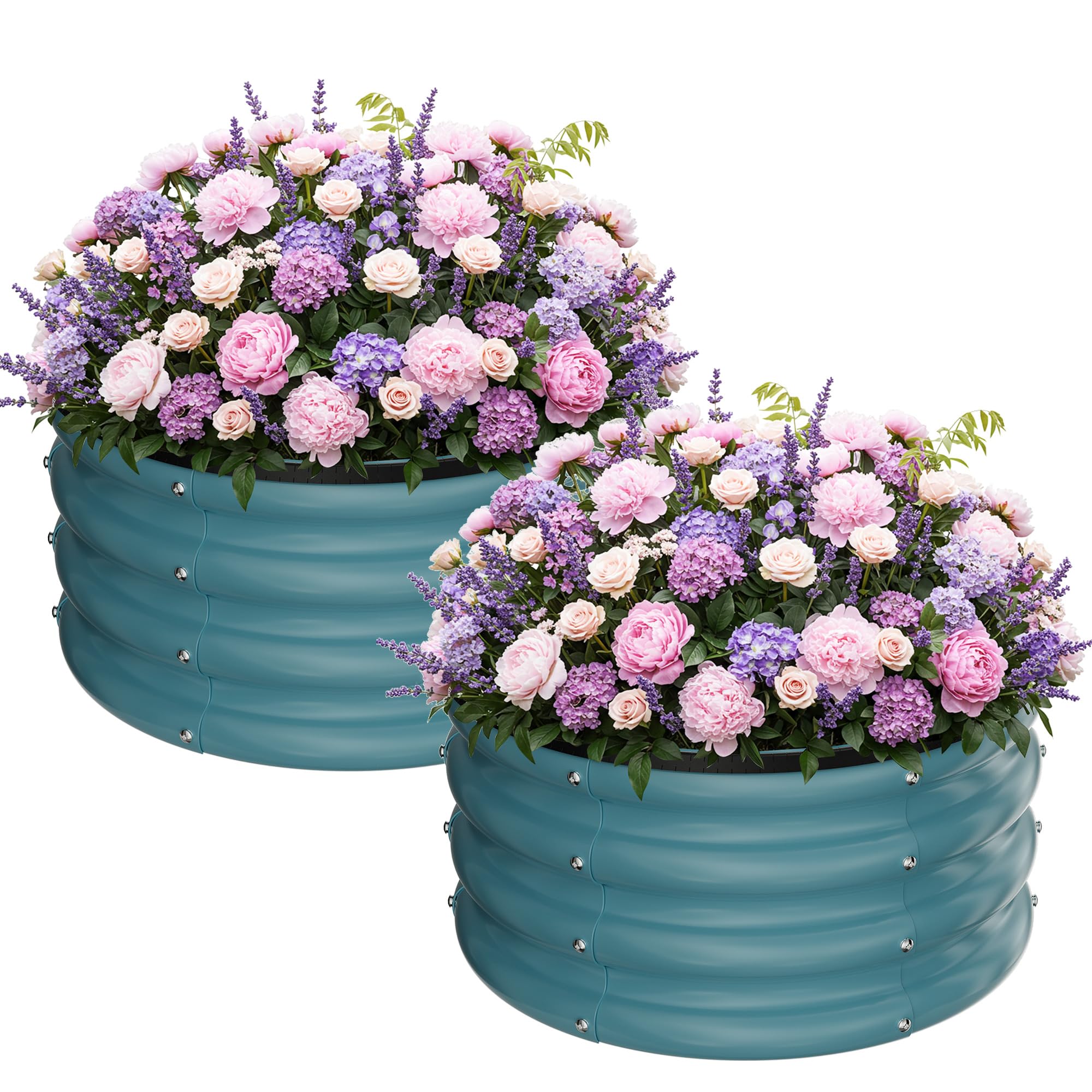 Amazon.com: ZXZYHFTY 圓形鍍鋅高架花園床套組,藍色戶外花園高架花盆盒